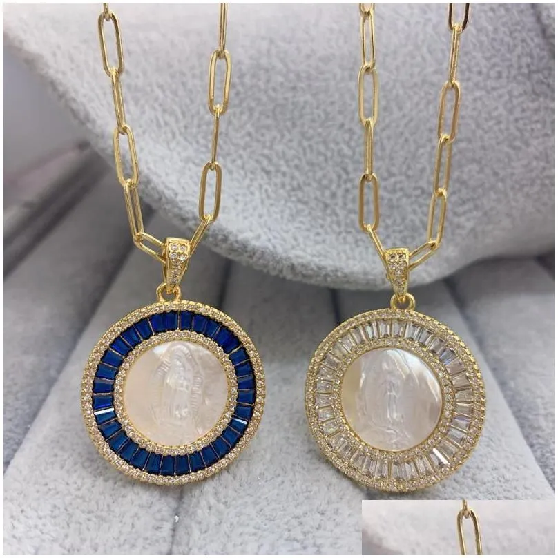 pendant necklaces blessing round virgin guadalupe necklace colored zircon natural shell jewelry for womenpendant