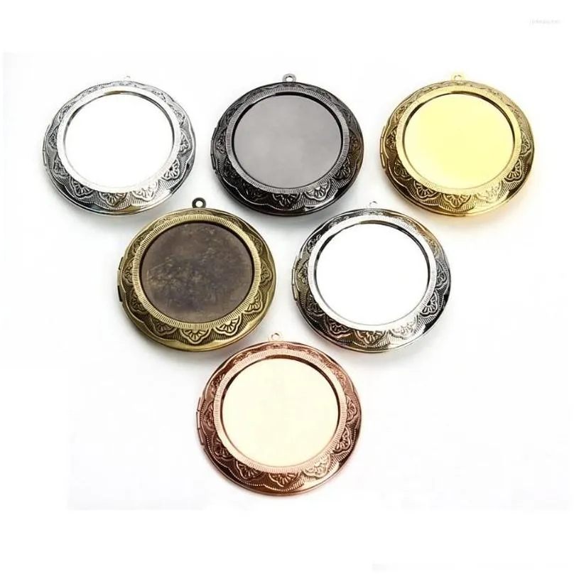 pendant necklaces 5 pcs 30mm round cabochon base 45mm metal copper locket setting 7 colors plated blank po frame for jewelry making