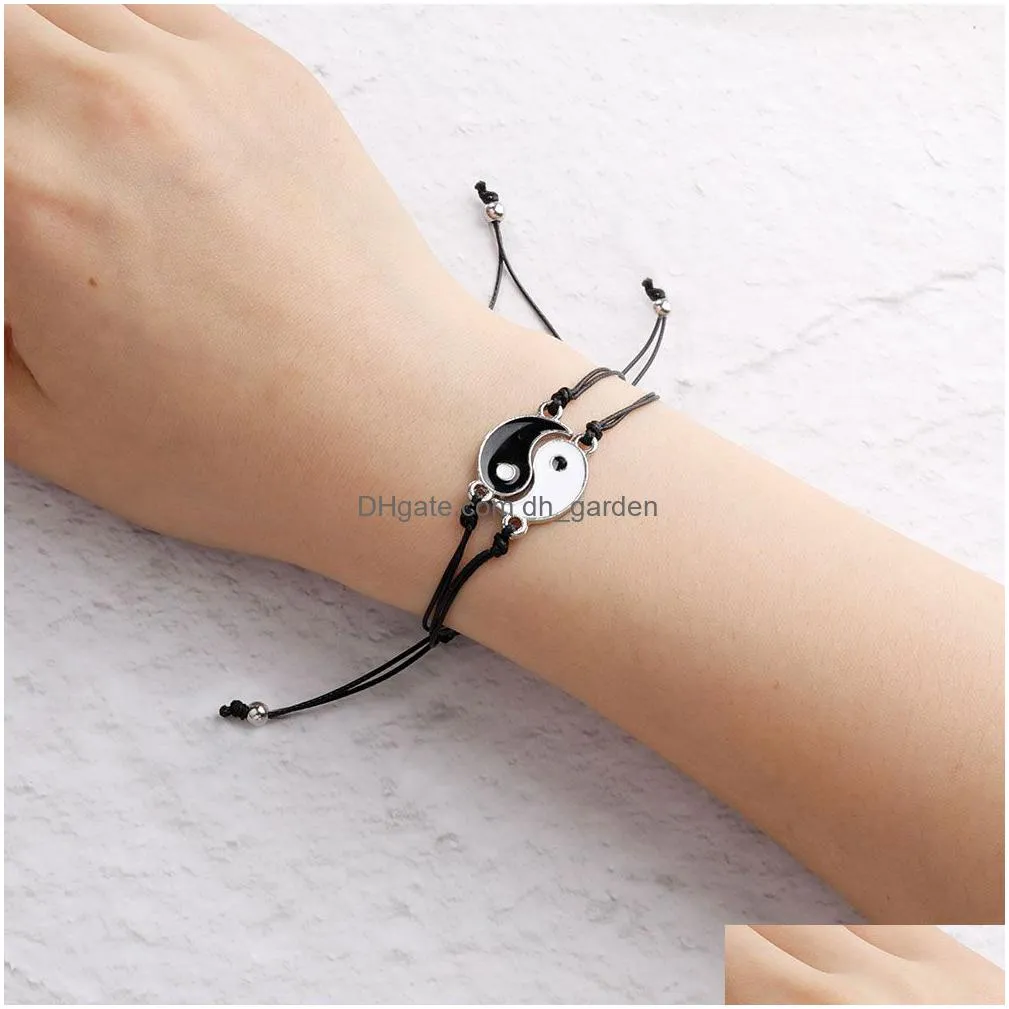 couple friendship bracelets chinese yin yang tai chi alloy pendant wax rope braid bracelet