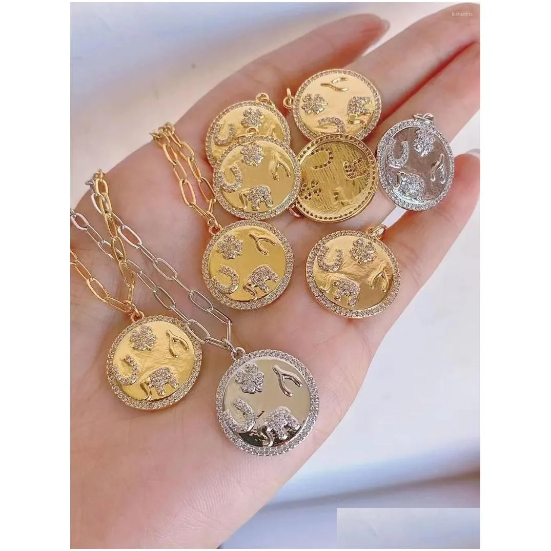pendant necklaces 5pcs lovely zircon cute elephant flower in round women paperclip chain female gold color necklace jewelry