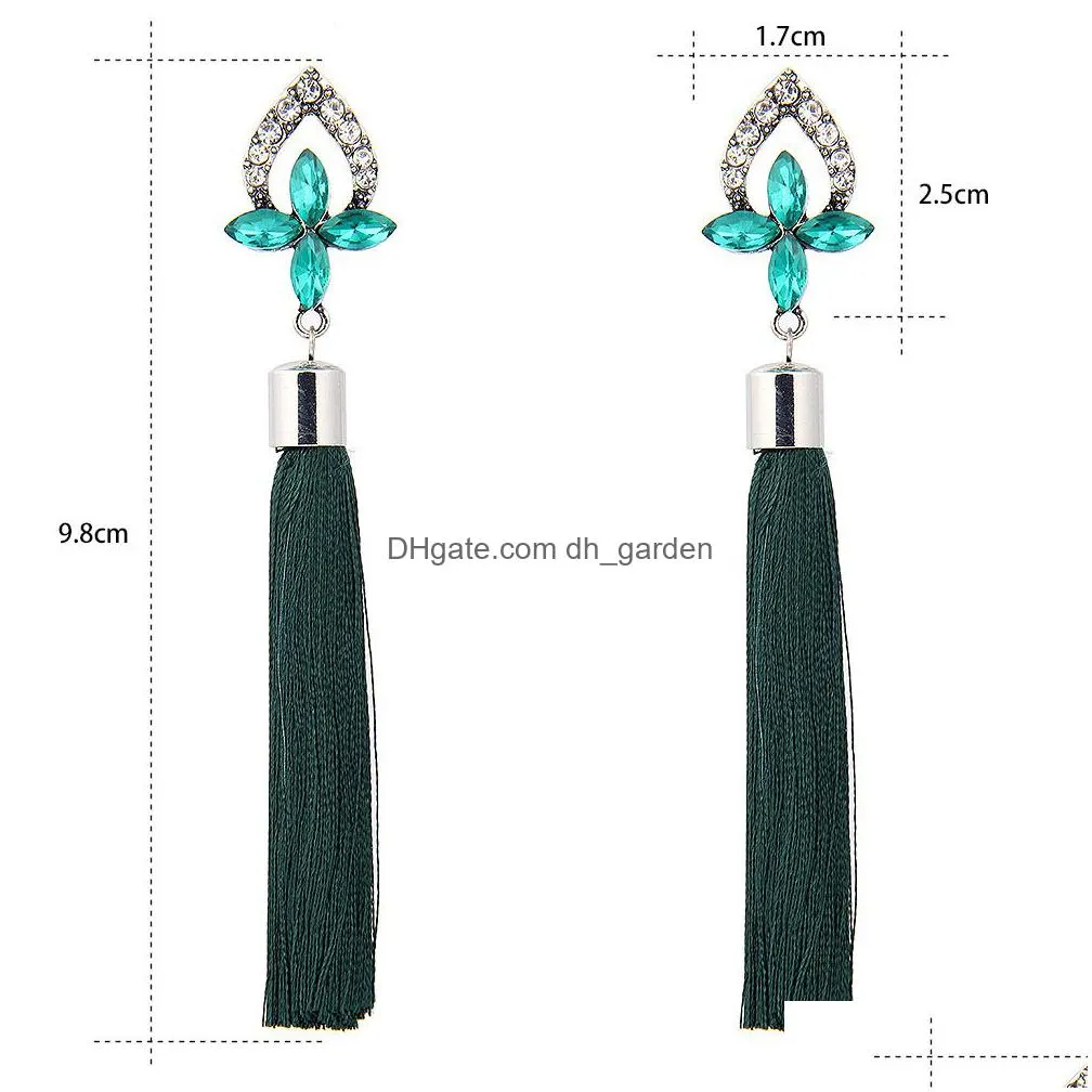 ethnic style long tassel earrings dangle for women fashion crystal earring bohemia jewelry 5 colors female gifts