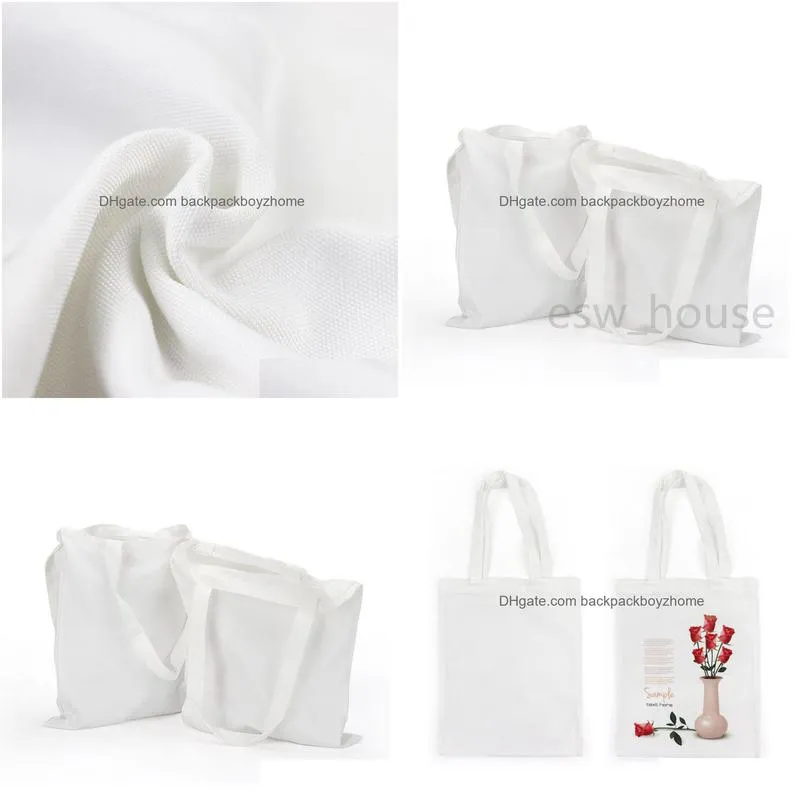 blank sublimation bag diy white polyester cotton fabric shoulder bags heat transfer printing tote bags for grocery