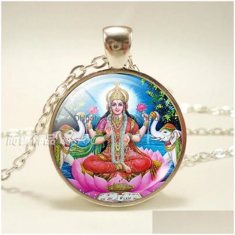 pendant necklaces lakshmi goddess glass dome fashion accessories necklace jewelry hinduism amulet charm cabochon for him or herpendant