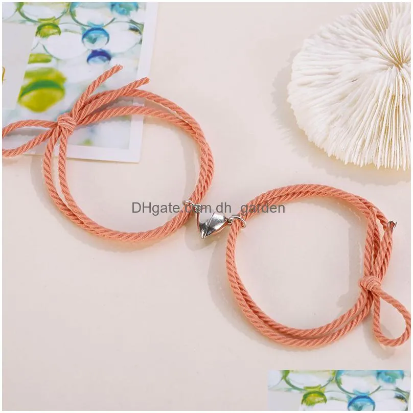 2pcs couple minimalist heart friendship bracelet hair rope braided magnetic distance bracelets lovers matching