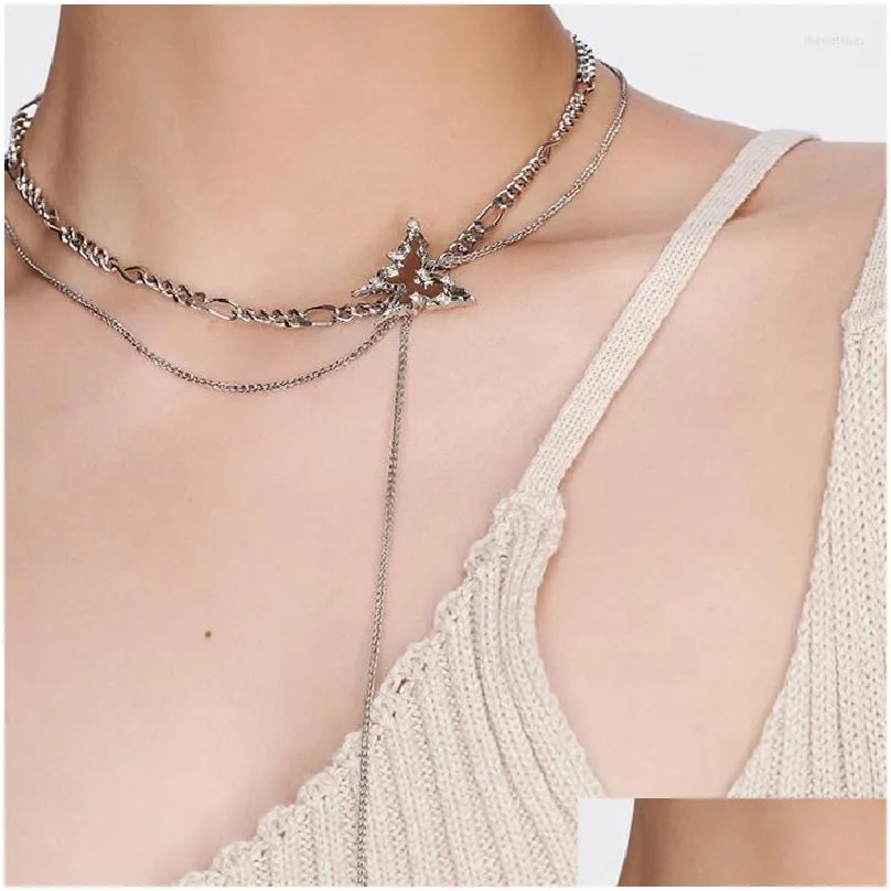 pendant necklaces unique design double layered butterfly necklace womens tassel hip hop personality collarbone choker jewelry