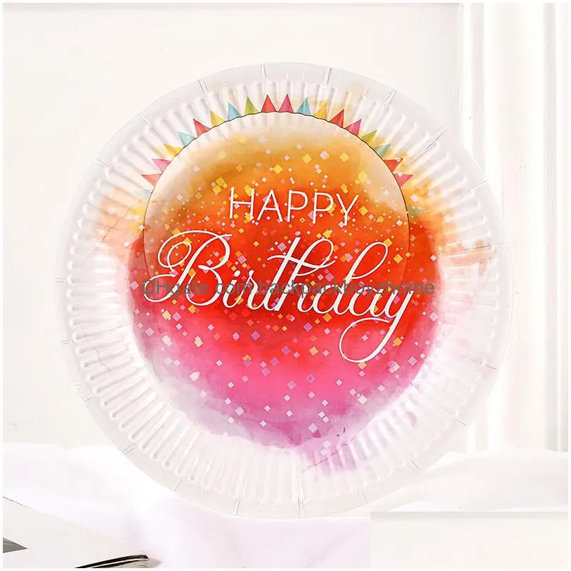 Disposable Dinnerware Happy Birthday Paper Plate Set 7 Inches Party
