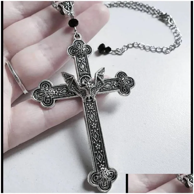 pendant necklaces goth punk bat cross necklace for men and women fashion trend street accessories cosplay props jewelry giftpendant
