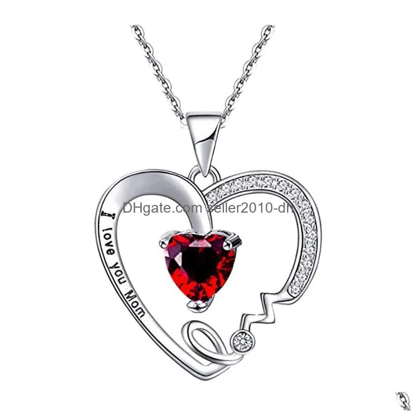 pendant necklaces special offer creative lithe i love you mom zircon necklace with carved heart the gift for elle22