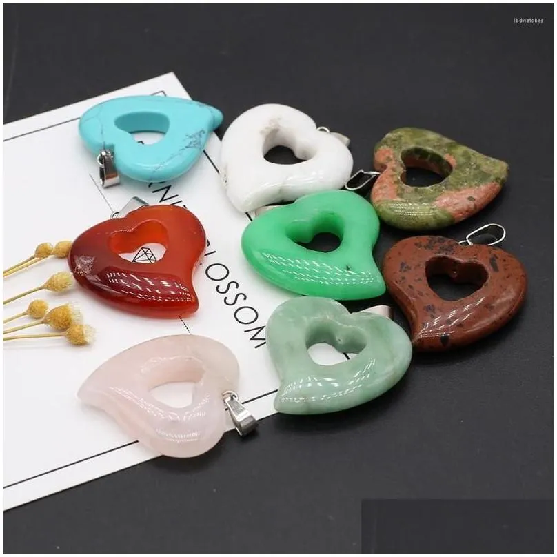 pendant necklaces 8pcs wholesale natural gemstone hollow peach heart for jewelry making diy bracelet necklace accessories charm gift