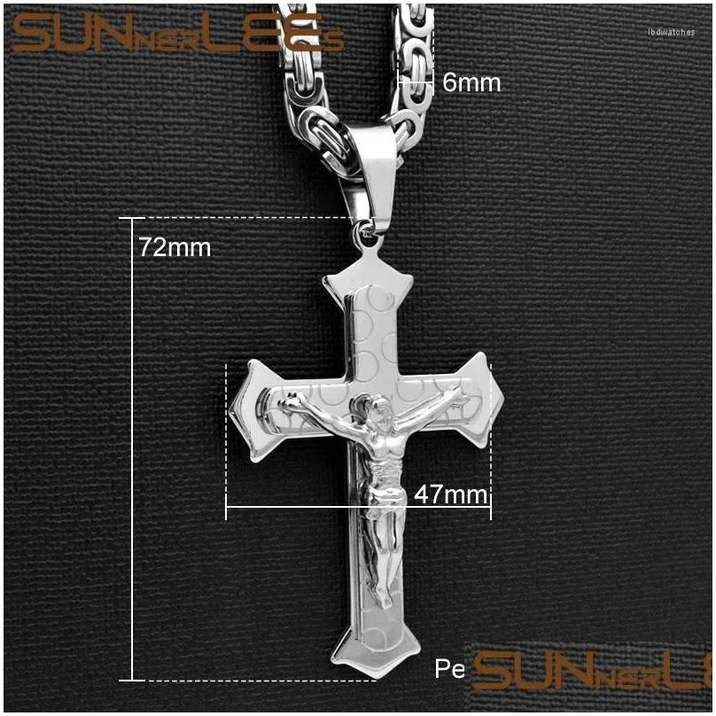 pendant necklaces sunnerlees stainless steel jesus christ cross necklace byzantine link chain silver color gold plated men boy gift