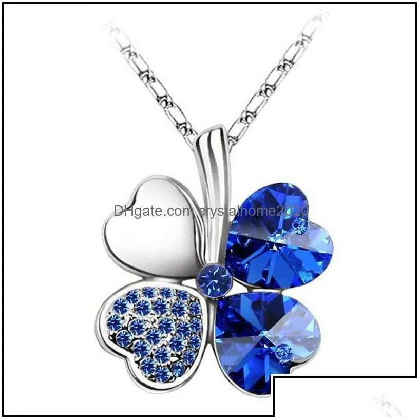 pendant necklaces austrian crystal clover necklace charm 18k white gold plated jewelry made with elements four leaf drop delivery pen