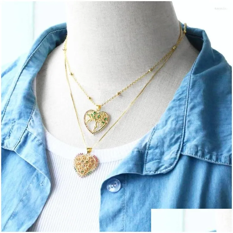 pendant necklaces flola multicolor crystal big heart for women cz green tree of life necklace gold plated romantic jewelry gifts