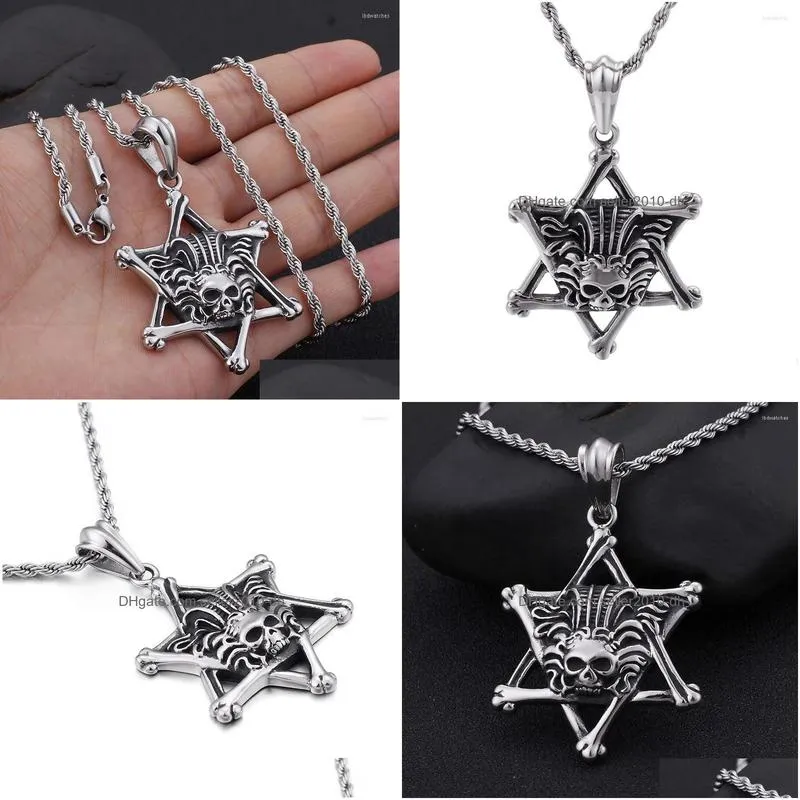 pendant necklaces european and american fashion mans six stars skull stainless steel simple wild jewelry