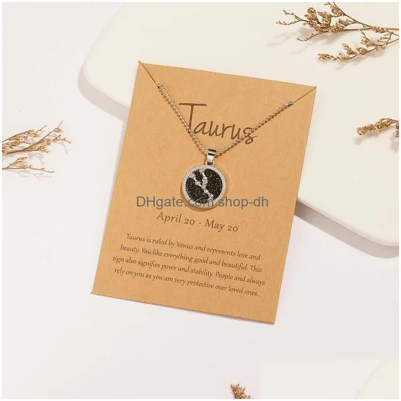 pendant necklaces constellation coin zodiac sign necklace women clavicle chain jewelry birthday gifts party girl female neck
