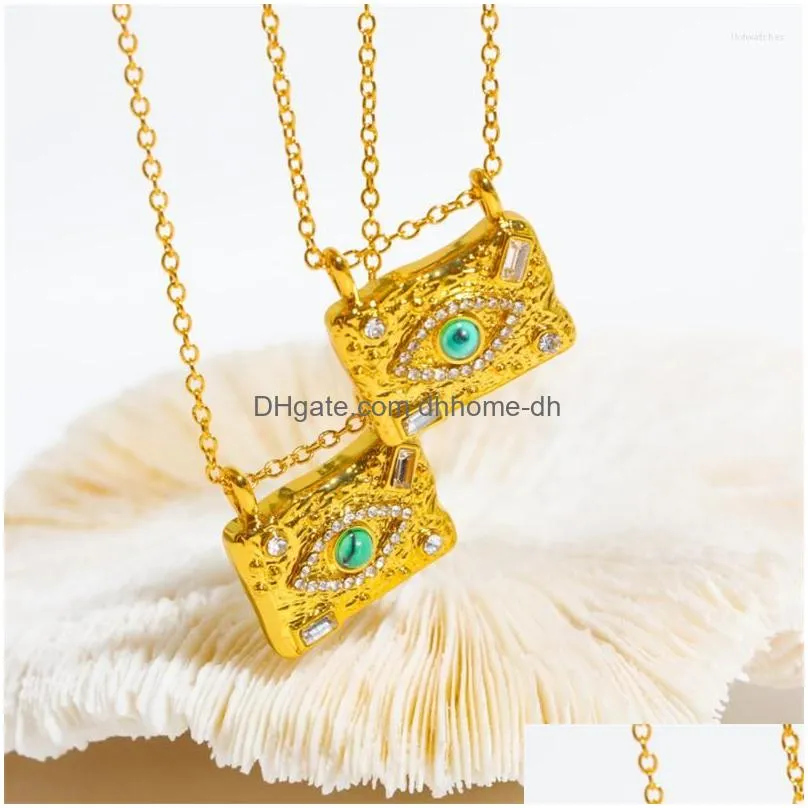 pendant necklaces aomu ins french gold color inlaid crystal green zircon stone eye square pendants for women wedding jewelry olho