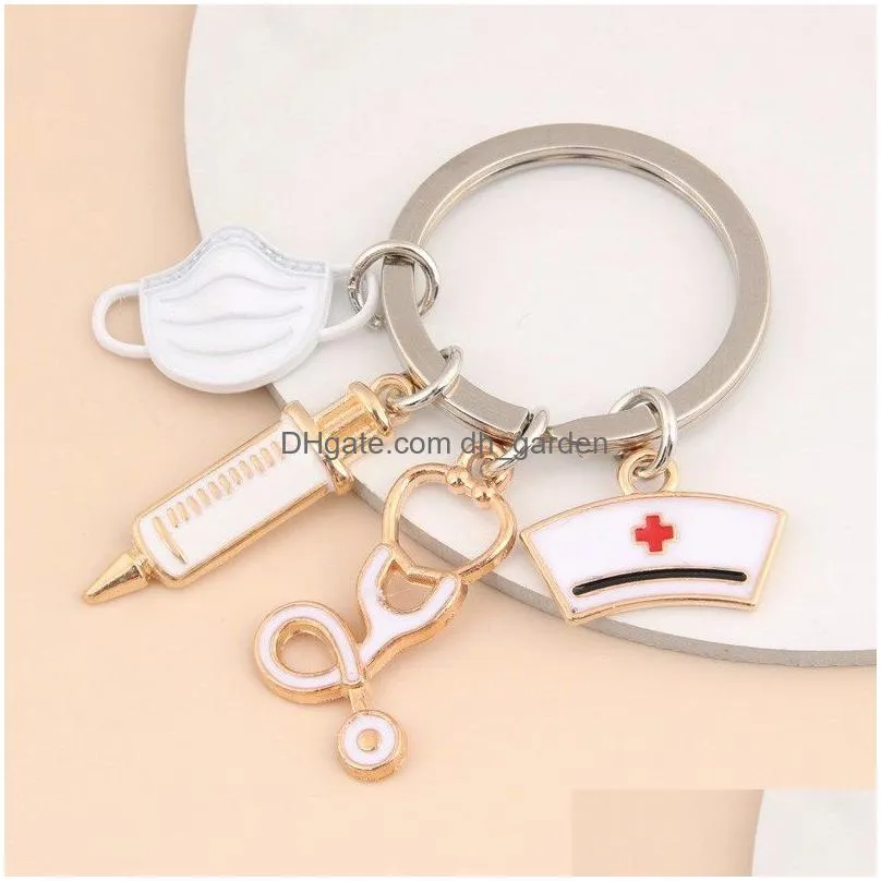 doctor keychain medical tool key ring injection syringe stethoscope nurse cap key chain medico gift diy jewelry handmade