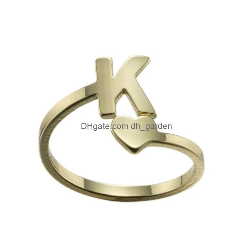 diy az 26 letter rings stainless steel open love heart shaped gold engagement wedding jewelry