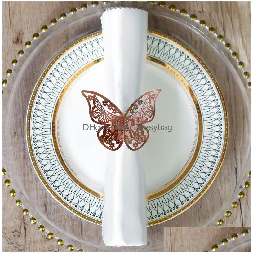 50pcs laser cut butterfly napkin rings holder for dinners tables everyday wedding anniversray party decor