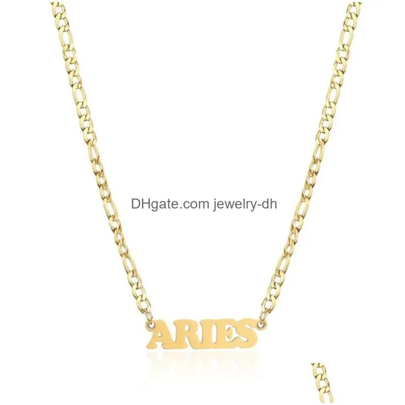 pendant necklaces scorpio aries 12 zodiac sign constellation necklace wholesale figaro link chains for women men jewelry drop