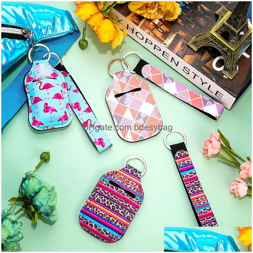 portable travel bottles hand sanitizer keychain holder set neoprene sleeve with refillable and reusable 30ml bottle party supplies