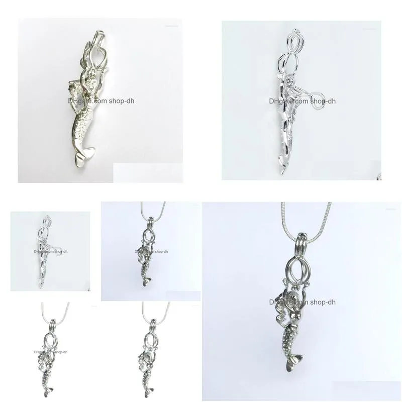 pendant necklaces 5pcs mermaid style pearl cage charms 18kgp seamaid locket can open to fit 7mm bead