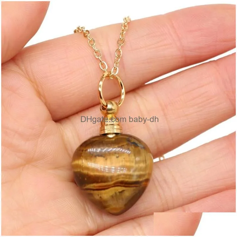 pendant necklaces 1pcs natural stone agates perfume bottle 60cm necklace tiger eye amethysts /fluorite jewelry gift size 22x33mm