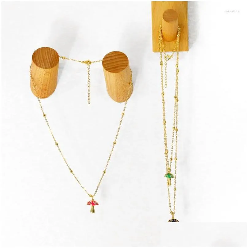 pendant necklaces flola gold short chain copper cz mushroom necklace bead colorful cute enamel accessories for women nkey04