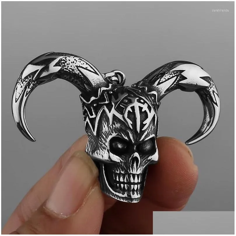 pendant necklaces gothic punk bull horn demon skull for mens trend street fashion accessories stainless steel chain necklace jewelry