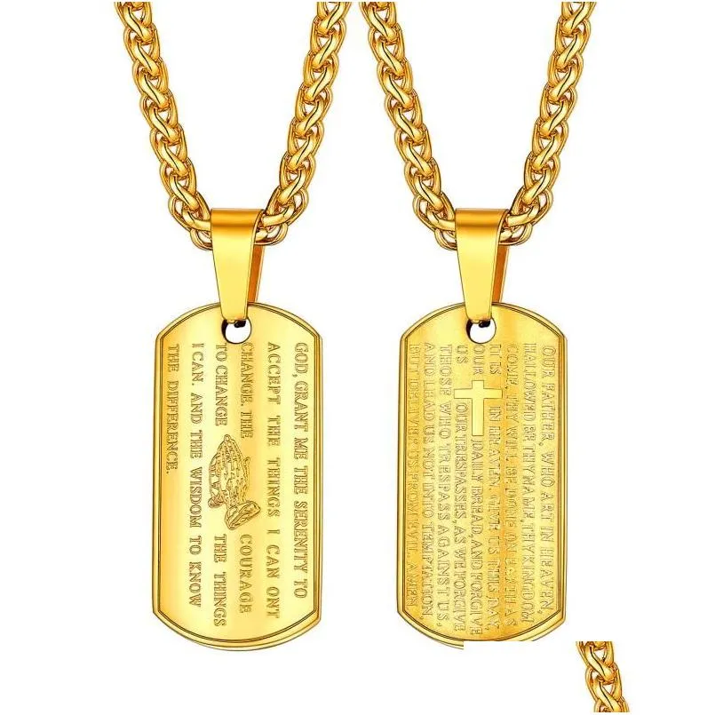 pendant necklaces collare bible verse mens bar black/gold color prayer hands jewelry 316l stainless steel praying pendants men