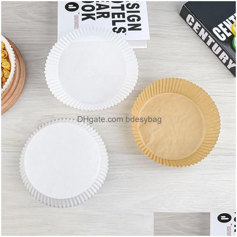 air fryer baking pan disposable paper liner 50pcs/set round oilproof barbecue plate kitchen accessory