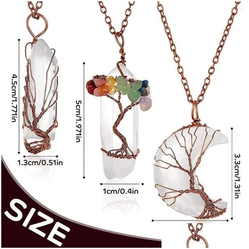 pendant necklaces 3 pieces moon necklace elegant tree of life wire wrap ring fashion accessory valentines day gemstones for daily wear
