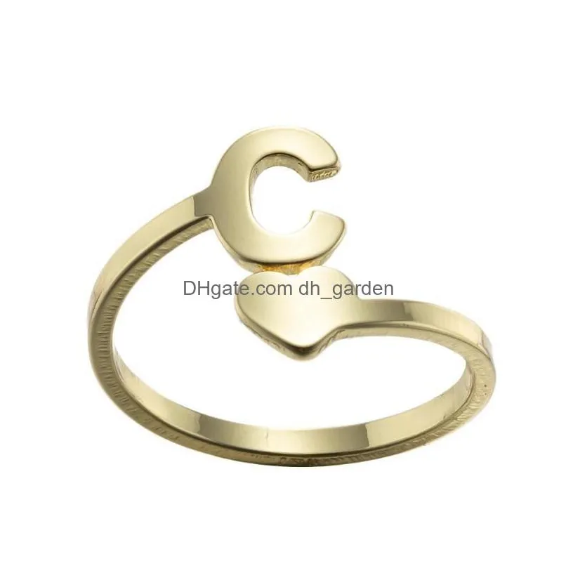 diy az 26 letter rings stainless steel open love heart shaped gold engagement wedding jewelry