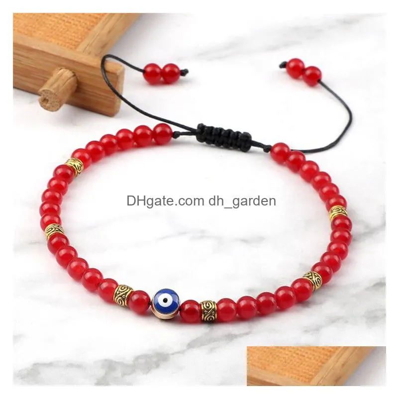 handmade braided evil blue eye bracelet chain 4mm natural black matte lava stone bead bracelets for women men