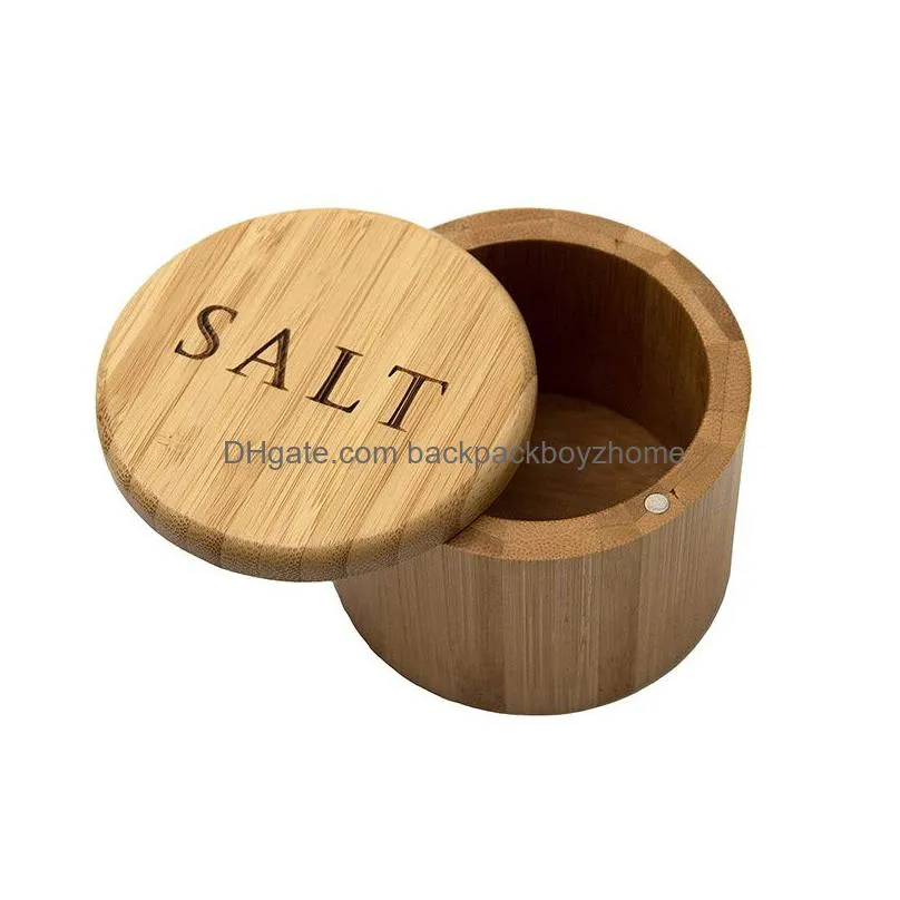 bamboo salt storage box with magnetic swivel lid salt permanently engraved on lids herb spice seasoning container kitchen tools