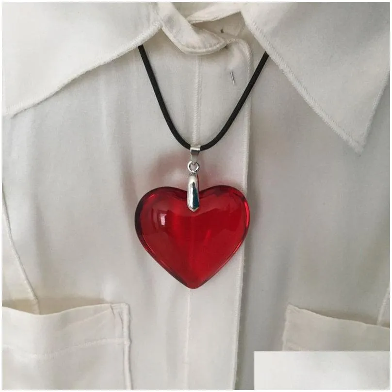 pendant necklaces korean red heart crystal necklace fashion women jewelry engagement accessories romantic valentines day gift