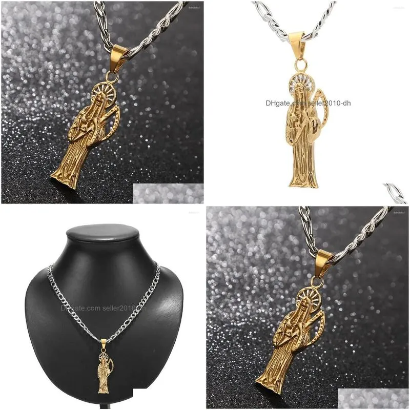pendant necklaces stainless steel saint death santa muerte skull biker necklace figaro 24 chains diy jewelry making
