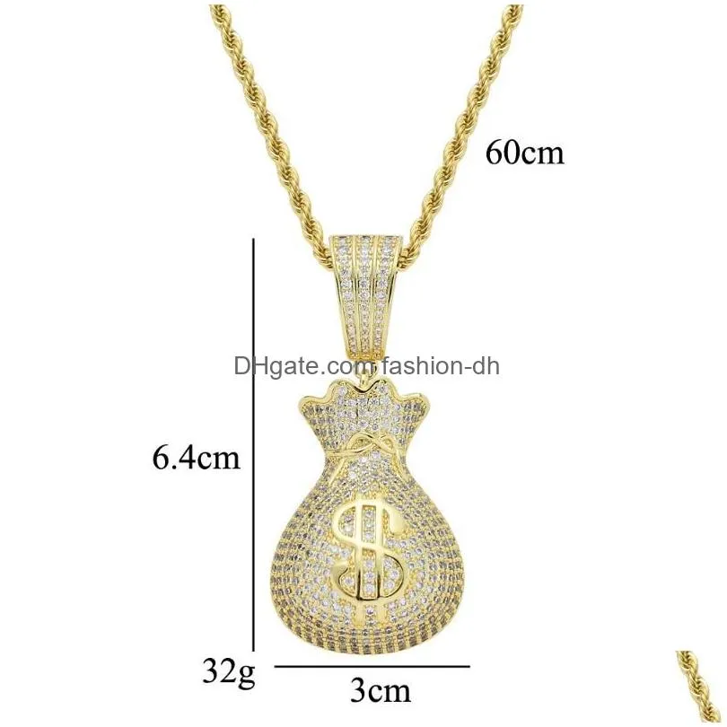 pendant necklaces iced out chain money bag mens gold silver color necklace bling zirconia simulated diamond hip hop jewelrypendant