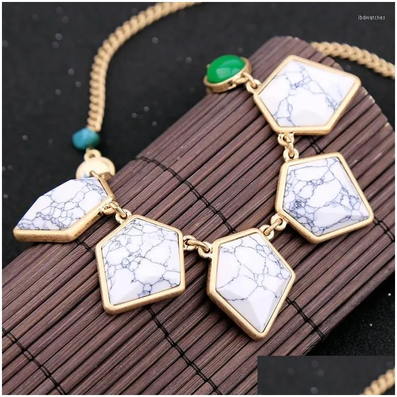 pendant necklaces geometric marbling synthetic stone necklace 2022 unique antique gold color chain women fashion jewelry arrival