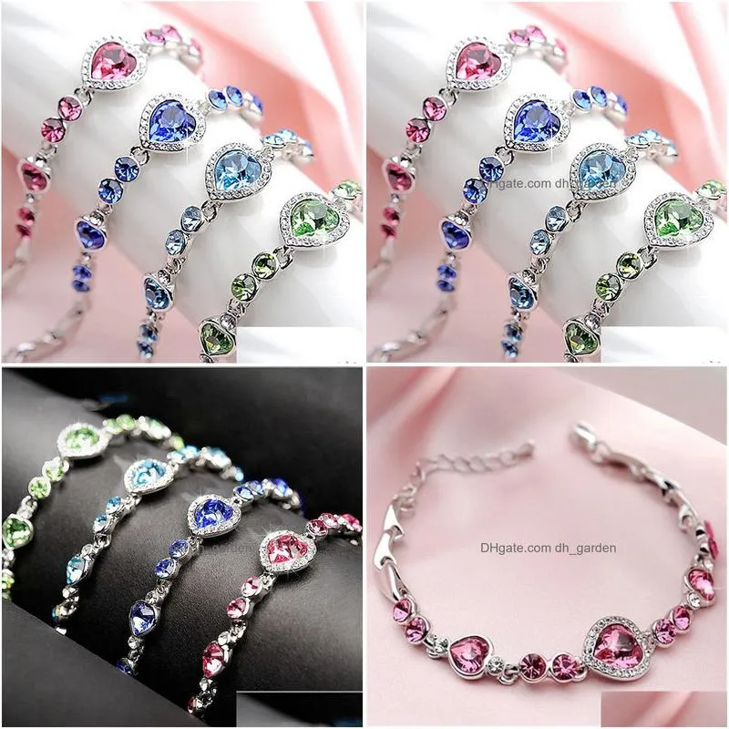 fashion blue crystal bracelet link chain ocean heart colorful crystal bracelets jewelry