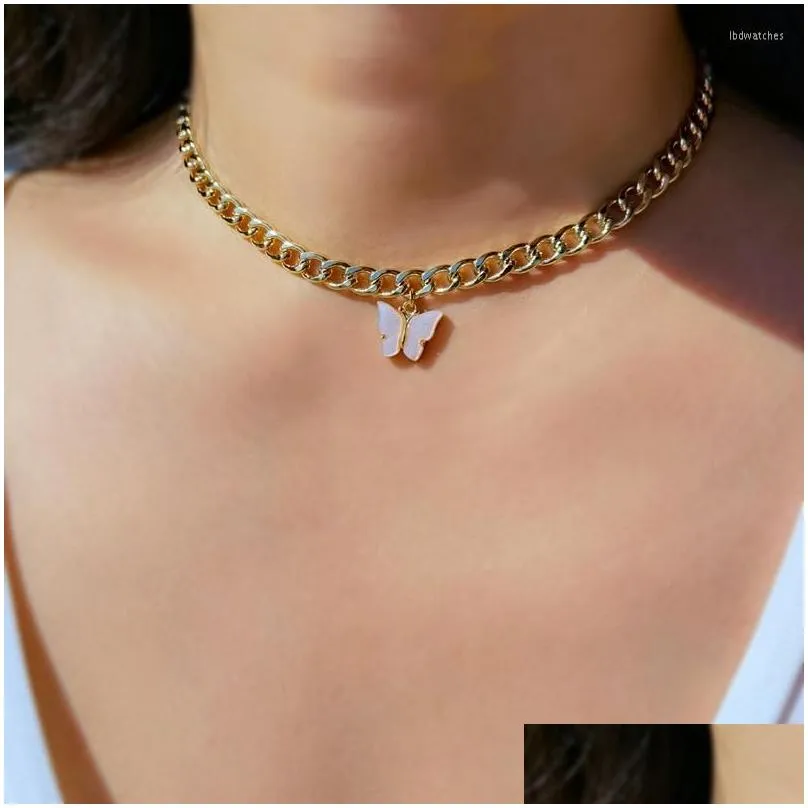 pendant necklaces trend gold color chain choker necklace for women shell butterfly cuban link steampunk aesthetic fashion hiphop