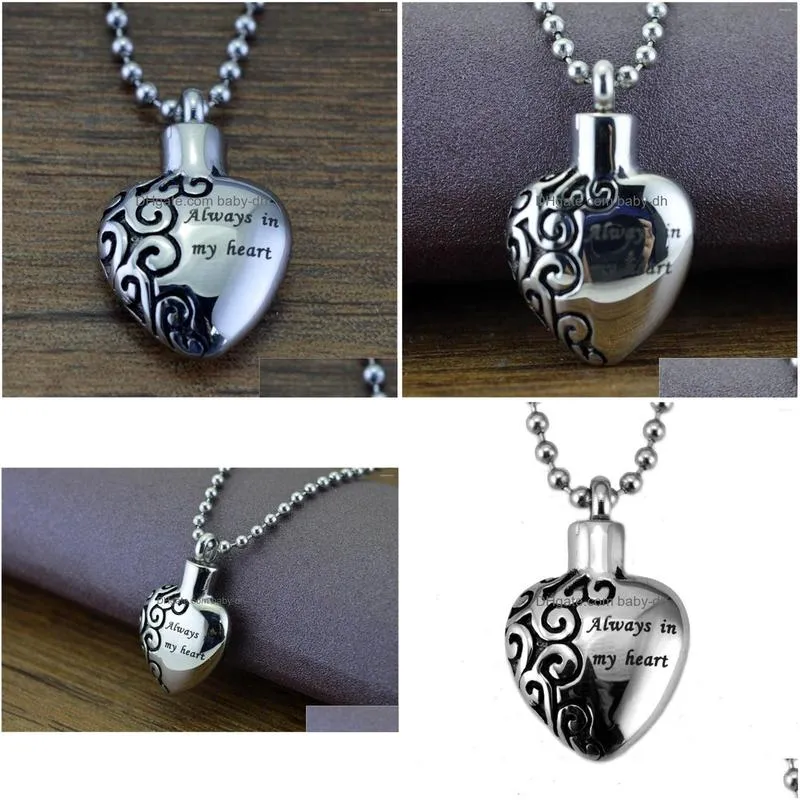 pendant necklaces urns for ashes cremation jewellry stainless steel always in my heart memorial openable bottle necklace men women