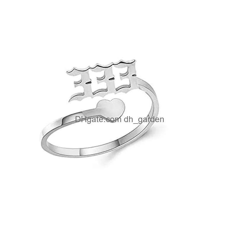 adjustable minimalist finger ring jewelry 111 777 888 999 666 stainless steel gold plating lucky angel number rings