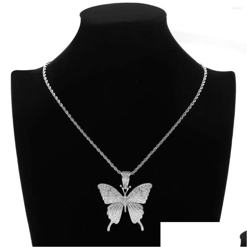 pendant necklaces hip hop diamante butterfly necklace chain cubic zirconia fashion jewelry 24inch