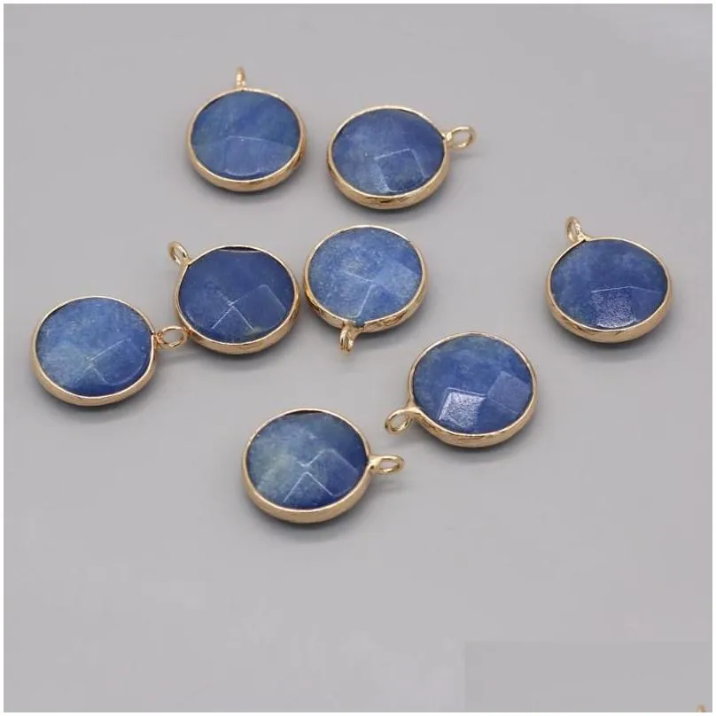 pendant necklaces wholesale 10pcs natural stone blue aventurine round goldplated for jewelry making diy necklace earring accessories