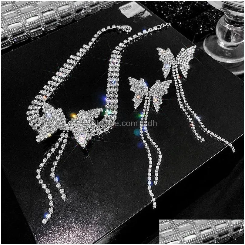 blijery korean butterfly crystal choker necklaces for women long tassel rhinestone weddings jewelry party gifts chokers