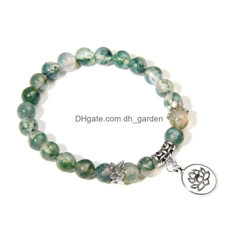 natural stone bracelet strands colourful beaded lotus charm sun flower spacer beads elastic bracelet jewelry gift for men women
