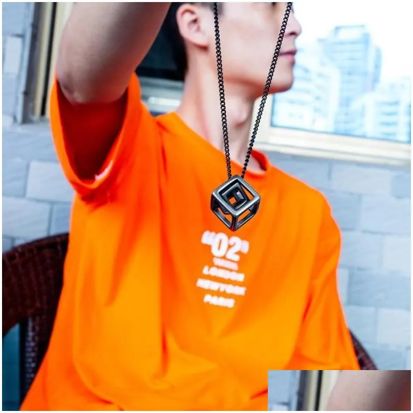 pendant necklaces stainless steel hollow cube necklace for men woman link chain jewelry gift drop wholesalependant