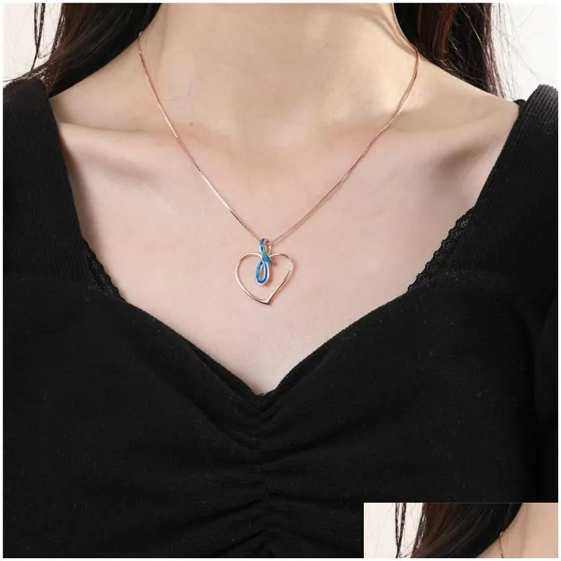 pendant necklaces cute female love heart necklace rose gold silver color chain charm white blue opal infinity for womenpendant