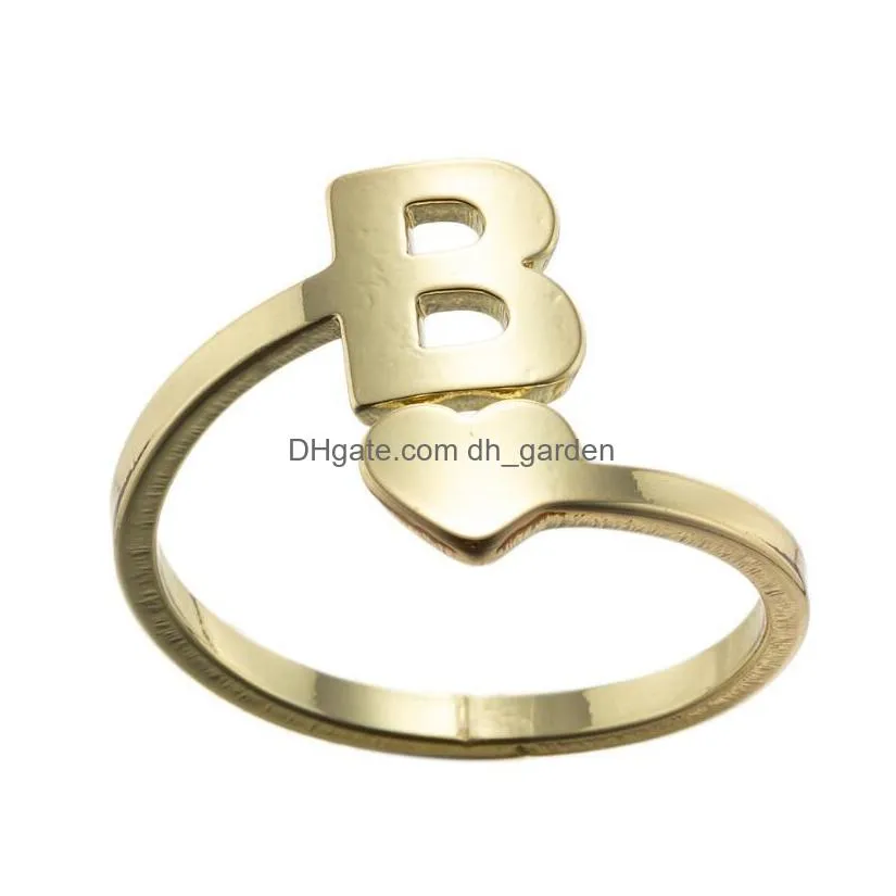 diy az 26 letter rings stainless steel open love heart shaped gold engagement wedding jewelry