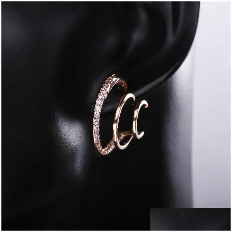 real sterling silver crystal earrings with cz three rows big stud woman luxury jewelry for christmas